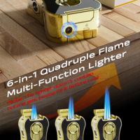 Briquet de luxe JH à faible MOQ, personnalisable par sérigraphie, 4 flammes, coupe en V à l'avant et coupe droite à l'arrière avec perforateur