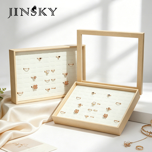 Light Yellow Jewelry Display Tray with Lid – Storage & Showcase Tray for Rings & Pendant, Covered Organizer Plate - Product Image 2