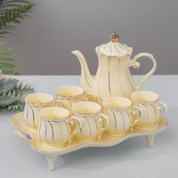 Service à café et thé en céramique créatif nordique avec plateau en bois Design de luxe pour le thé de l'après-midi et l'ensemble de tasses à boire