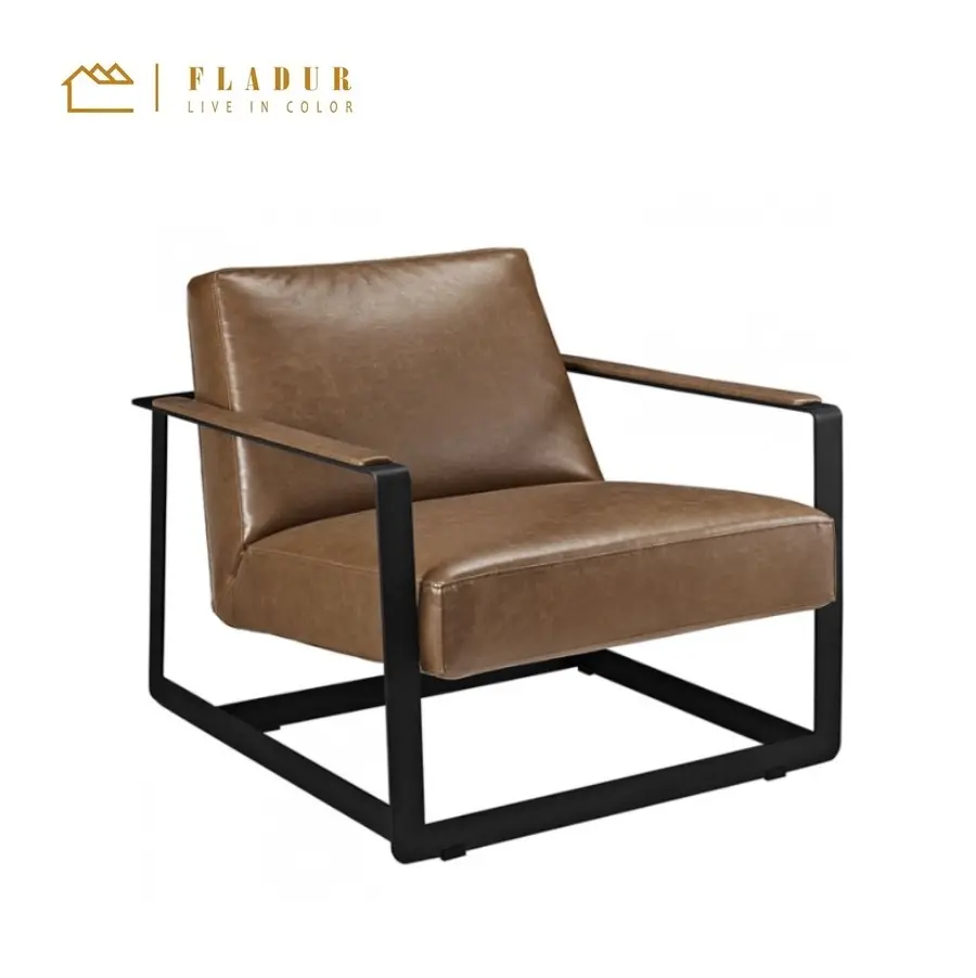 Brown Faux Leather Cornice di Piazza Salotto Sedia Moderna Accento Metallo Poltrona per Soggiorno camera Da Letto Mobili Indoor Divano Sedia