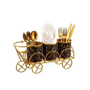 Elegant Gold <b>Cart</b> Style Metal Tableware <b>Storage</b> Holder with Wheels for Kitchen Use - Product Image 5