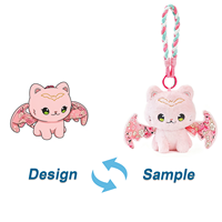 Porte-clés en peluche chat chauve-souris fleur de cerisier personnalisé, chaton ailé mignon, breloque de sac en peluche Kawaii, cadeau, vente en gros, OEM personnalisé