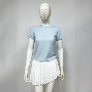 Custom Lightweight Breathable Flexible Durable Materials Short Sleeve Arc Cutout <b>Back</b> Bodysuit Recycled Fabric Yoga Top Skinny - Product Image 2