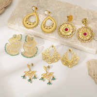 Boucles d'oreilles pendantes haut de gamme pour femmes, style ethnique bohème, en forme d'éventail, incrustées de turquoise, creuses, plaquées or, vente en gros
