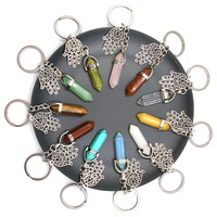Porte-clés en cristal naturel, colonne hexagonale, main de Fatima Hamsa, pendentif amulette, breloque en pierre précieuse, décoration de sac, porte-clés