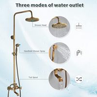 Système de douche mural en laiton antique de 8 pouces avec pommeau de douche pluie et kit de douche à double poignée croisée