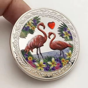 Wholesale Forever Valentine's Day Items Gift 3d <strong>Flamingo</strong> Metal Craft Love Heart Souvenir Gift Silver <strong>Coin</strong> for Collection - Product Image 1