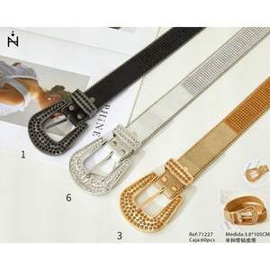 Cinturón de Cuero con Hebilla de Diamantes de Imitación, 3.8*105CM, Cuero Genuino, Accesorio de Moda para Mujer - Product Image 1