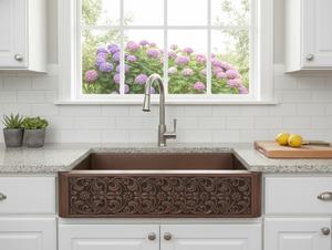 Évier de cuisine de ferme en cuivre antique de qualité supérieure, à tablier, en cuivre martelé épais, pour cuisines résidentielles - Product Image 3