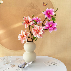 Fábrica de Flores Meiyu, Flor Artificial de Magnolia de 3 Cabezas, Color Rosa, para Decoración del Hogar, Bodas y Accesorios de Fotografía - Product Image 1