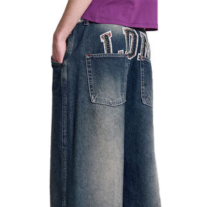 Custom Logo <b>Patch</b> Embroidered <b>Men</b> Jeans <b>Shorts</b> Acid Wash 100% Cotton Jorts Baggy Street Skating Loose Dark Blue Denim <b>Shorts</b> <b>Men</b> - Product Image 5