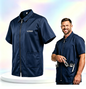 Maßgeschneiderte Friseur-Arbeitskleidung mit Privatem Logo, Wasserdicht, Antistatisch, Hellblaue Jacke für Schönheitssalon, Spa und Tierhandlung - Product Image 1