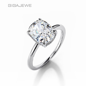Bague de fiançailles GIGAJEWE 5 carats en moissanite bleu glace taille coussin, en argent sterling 925, avec halo caché, solitaire pour femme - Product Image 2