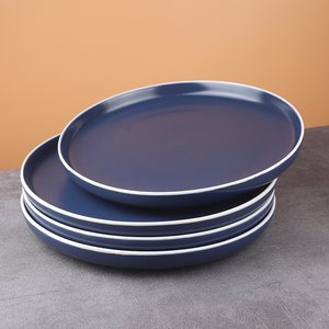 Assiette à pizza en céramique ronde élégante bleu mat blanc noir pour servir des salades de steak des pâtes 10,5 7,5 - Product Image 3