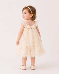 Elegante Vestido de Tul con Apliques Florales para Bebé Niña con Lazo Grande para Bodas - Product Image 6