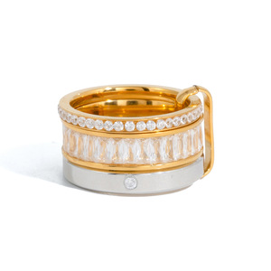 Fashion <b>Rings</b> 18k <b>Gold</b> Plated Stainless Steel Round Zircon Pave Setting Geometric Unisex Jewelry Gift - Product Image 5
