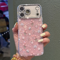Coques de téléphone IMD scintillantes et élégantes avec motif floral et papillon, décorées de perles, pour filles, compatibles iPhone 14 15 16 17 Pro Max (MOQ 500)