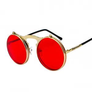 Oem Oculos Retro Ronde Metalen Frame Dubbele Lenzen Flip Bril Mannen Vrouwen Cirkel Vintage Steampunk Opklapbare Zonnebril