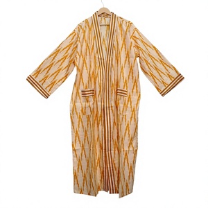 Peignoir Kimono d'été décontracté pour femme, 100 % coton, manches longues, col en V, longueur intégrale, en tissu non tissé doux - Product Image 1