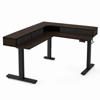 Bureau d'ordinateur en L moderne avec réglage motorisé de la hauteur assis-debout, installation facile, design en bois écologique