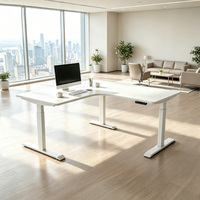 Bureau debout ergonomique moderne et minimaliste en forme de L, modulaire, avec 3 moteurs électriques, réglable en hauteur, structure métallique