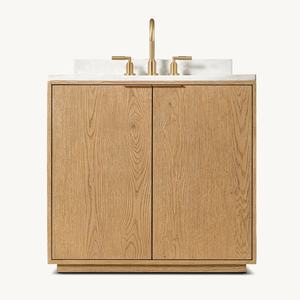 Современный туалетный столик из натурального дерева для ванной комнаты с водостойкой и одной раковиной, мраморная столешница, большие ящики для хранения для отелей, вилл - Product Image 2