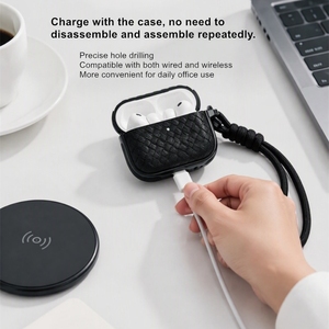 Étui pour écouteurs en TPU à texture cuir tressé pour AirPods 5 4 pour AirPods <span class=keywords><strong>Pro</strong></span> 3 2 Housse de protection antichoc avec cordon porte-clés - Product Image 4