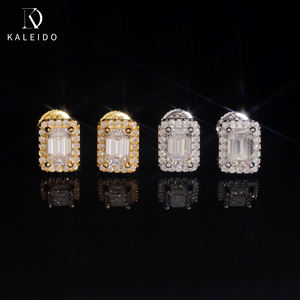 Pendientes de tuerca de moissanita con corte <span class=keywords><strong>esmeralda</strong></span> estilo hip hop, chapados en plata 925, con cierre de rosca, elegantes, <span class=keywords><strong>para</strong></span> mujer, de Kaleido Wholesale - Product Image 1