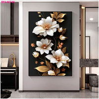 Peinture murale TRUSTEK style moderne, fleurs en cristal, porcelaine, cadre en alliage d'aluminium doré/noir, 60x90cm, pour la décoration de la maison