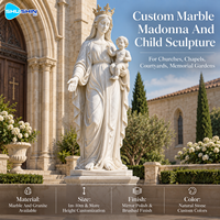 Sculpture élégante en marbre de la Madone et de l'Enfant, statue de la Vierge Marie sculptée à la main, décoration personnalisée pour église, chapelle, jardin commémoratif