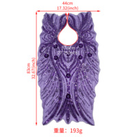 Applique florale brodée en organza bleu marine avec perles et sequins pour la décoration de vêtements, abayas, robes et costumes