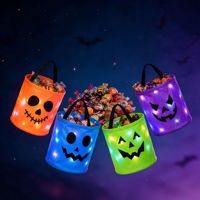 Seau à bonbons d'Halloween pour enfants, sacs à bonbons citrouille lumineux, paniers à friandises LED réutilisables, sacs cadeaux pour Halloween
