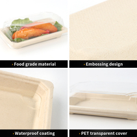 Boîtes en papier Kraft biodégradables plateau à sushi enduit de PE salade collations plateau à gâteaux couvercle transparent plateau pour animaux de compagnie conteneur d'emballage alimentaire de fête