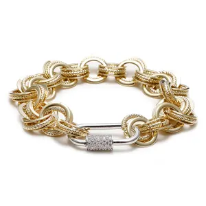 Wholesale Chain Link Bracelet 18k Gold Plated Lock Charm Cuff Bracelet with Charms