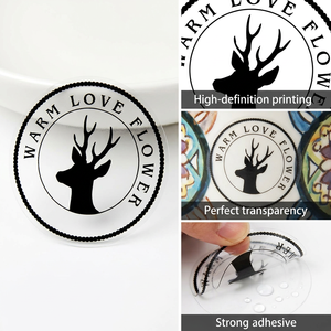 Autocollants transparents personnalisés avec logo, étiquettes en vinyle imperméables transparentes comme du cristal, impression <span class=keywords><strong>noire</strong></span>, cercles transparents pour l'emballage des bouteilles - Product Image 3