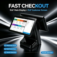 Système de terminal de point de vente Windows à double écran capacitif, écran tactile tout-en-un de 15,6 pouces, caisse enregistreuse