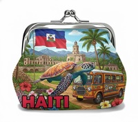 Porte-monnaie compact en cuir pour femme, souvenir touristique d'Haïti, avec logo personnalisé, impression couleur vive, vente en gros