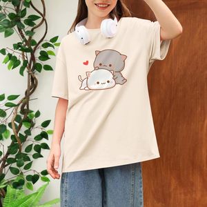 FOXA Cute <b>Cat</b> Graphic T-Shirt Women 100% Cotton Breathable Summer Short Sleeve <b>Tops</b> Kawaii Cartoon Animal Print - Product Image 2