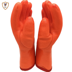 مصنع طويل بولي كلوريد الفينيل زيت Acide مقاومة للمواد الكيميائية انخفض قبضة السلامة الصناعية قفازات واقية للعمل - Product Image 5