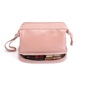Grande trousse à maquillage en cuir PU, fermeture éclair, résistante à l'eau, douce, portable, pochette de rangement cosmétique, organiseur de voyage, étui de couleur personnalisée - Product Image 2