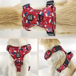 OKKPETS per animali domestici regalo di natale produttori di collare per cani set personalizzato di imbracatura per cani stampa natale imbracatura per cani