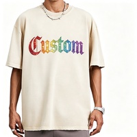 T-shirt personnalisé en gros, en coton premium, à manches courtes, style streetwear, épais, effet vieilli, ourlet brut, uni, couleur sable