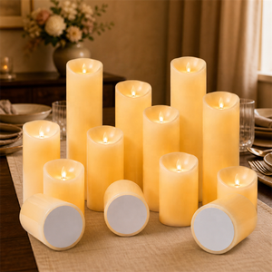 Velas <span class=keywords><strong>LED</strong></span> con brillo cálido y romántico, velas de pilar sin llama parpadeantes para bodas, Navidad, decoración diaria del hogar para fiestas - Product Image 1
