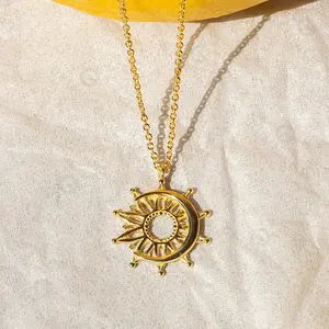 Gemnel Jewelry 925 Sterling Silver New Design Sun Moon Necklace Gold Plated Sun Necklace