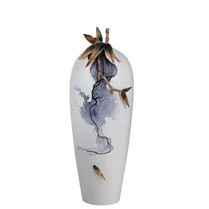 Vaso de cerâmica de estilo chinês, vaso decorativo moderno de casa, vintage, para família, retrô, branco