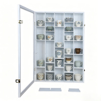Vitrine murale en bois blanc, verrouillable, avec étagères réglables pour collection de tasses à thé et de mugs à café