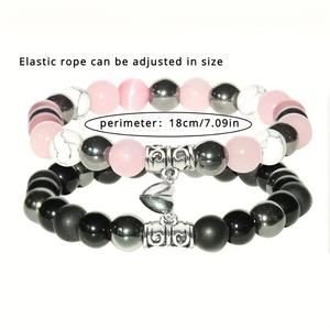 Ensemble <span class=keywords><strong>Collier</strong></span> et Bracelet Aimant <span class=keywords><strong>d</strong></span>'Amour pour Couple, Colonne Hexagonale, en Jade Rose et Turquoise Blanche, Acier Inoxydable Argenté, Cadeau de Mariage ou de Fête - Product Image 6