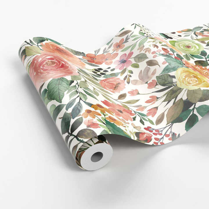 Home Interior Design Colorful Watercolor Floral Wallpaper Self Adhesive ...