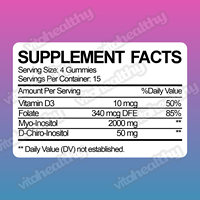 Vitahealthy OEM/ODM Fournisseur d'Usine en Marque Blanche Gommes de Myo-inositol et D-Chiro Inositol pour l'Équilibre Hormonal et le Soutien Ovarien