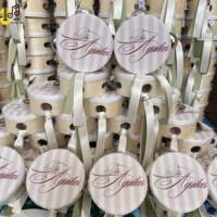 Tamborinas al por mayor para bodas y fiestas, con cintas coloridas personalizadas, tambor de mano para bodas, tambor personalizado, mini tambor, precio.